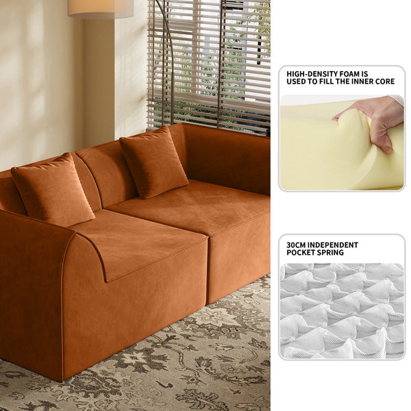 English Elm Compressed Memory Foam Sofa 2-Seater Lounger Daybed with Rectangular Pillow, Space-Saving Expandable Comfort Orange W3670S00005