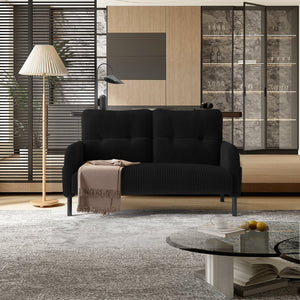 English Elm United We Win Corduroy Two Seat Sofa with Lumbar Support and Built in Storage Pockets Black W1568P386171