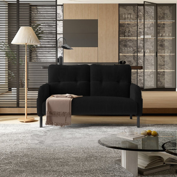 English Elm United We Win Corduroy Two Seat Sofa with Lumbar Support and Built in Storage Pockets Black W1568P386171