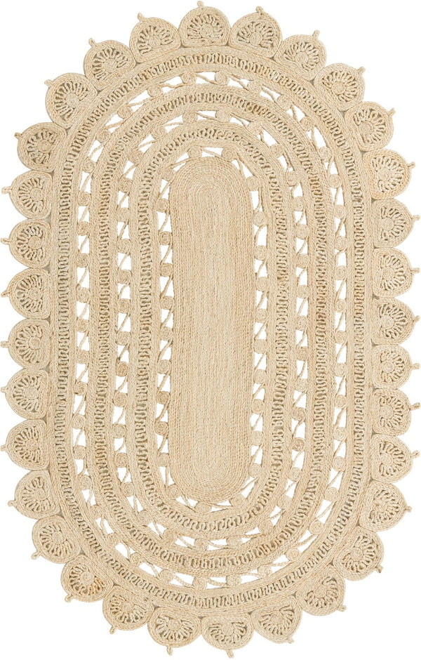 Unique Loom Braided Jute Punita Hand Braided Novelty Rug Ivory,  5' 1" x 8' 0"