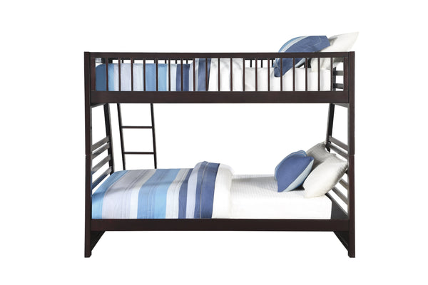 English Elm Jason Twin/Full Bunk Bed with Built-In Storage Drawers, Solid Wood Frame, Slatted Guardrail Design Espresso 85.5 L x 20.1 W x 12.4 H B2726S00488