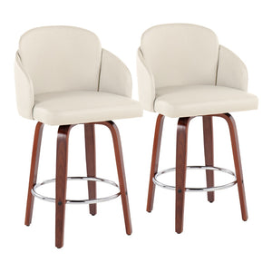 English Elm Fixed-height Swivel Counter Stools with Faux Leather Seats and Chrome Footrest Set of 2 B202S01813