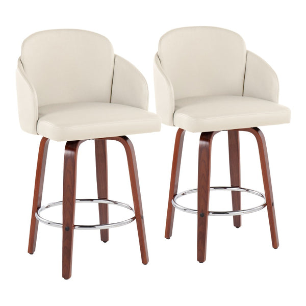 English Elm Fixed-height Swivel Counter Stools with Faux Leather Seats and Chrome Footrest Set of 2 B202S01813