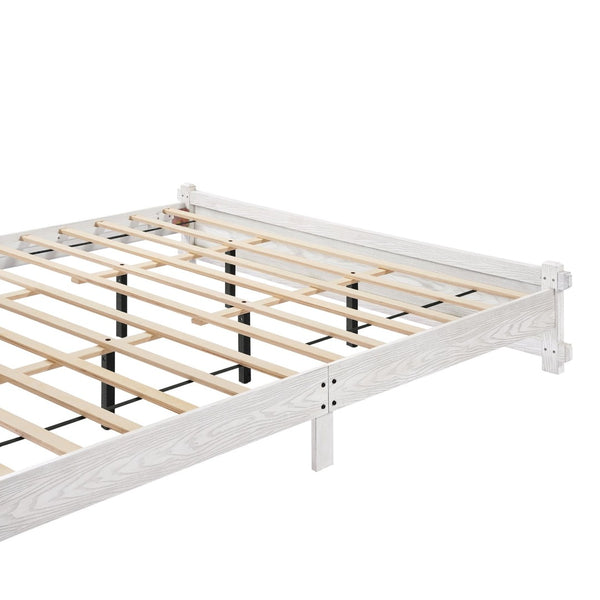 English Elm California King Platform Bed Antique White Wood Grain Farmhouse Cottage Style N758P369327W