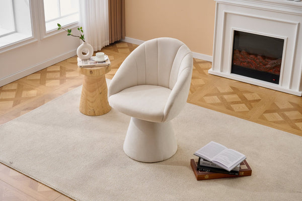 English Elm 068-chenille Swivel Accent Armchair Sculptural Curved Back Upholstered Living Room Seat Beige W527P438692