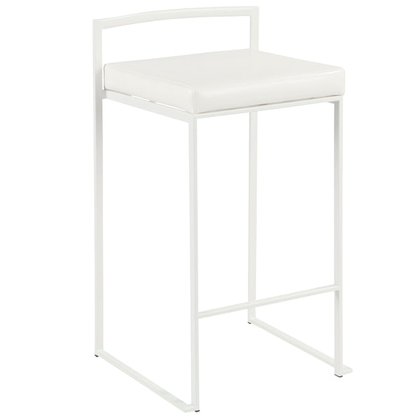 English Elm Fuji Stackable Counter Stool Set of 2 with Padded Faux Leather Seats, Contemporary Comfortable Design White B202P222388