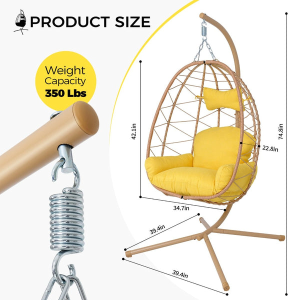 English Elm Hanging Egg Chair Wicker Swing with Stand Ergonomic Cradle for Patio or Bedroom T5880P497562