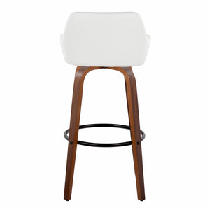 English Elm Daniella 30" Modern Fixed-Height Swivel Barstool Set Of 2 In Walnut Wood & White Faux Leather B202S00557
