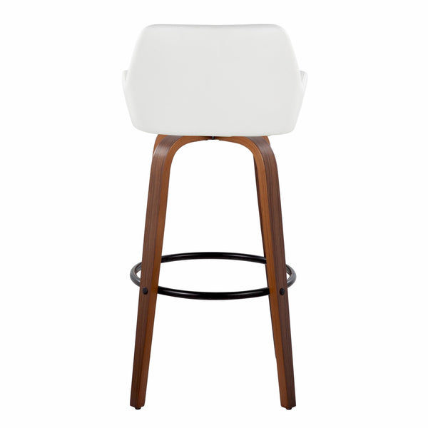 English Elm Daniella 30" Modern Fixed-Height Swivel Barstool Set Of 2 In Walnut Wood & White Faux Leather B202S00557