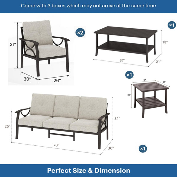 English Elm 5-piece Outdoor Conversation Set with Steel Frame Weather Resistant Cushions Patio Seating Beige B082S00122