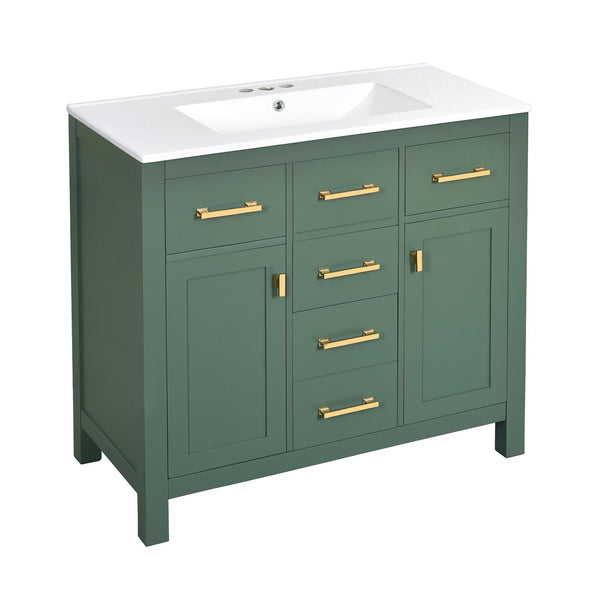 English Elm 72'' Modern Bathroom Vanity Set With Ceramic Sink, Ample Storage, Solid Wood Frame & Green Finish N710SS00011F