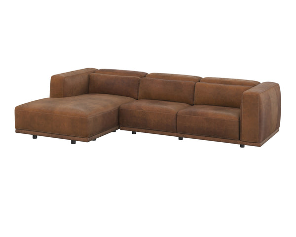 Sunpan Beau Sofa Chaise - Luxurious Lucia Tobacco Leather, Left-facing Design With Elegant Wood Legs Brown Leather 111850