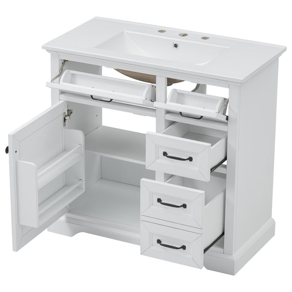 English Elm Christopher Knight Home® - 36" Bathroom Vanity with Ceramic Sink, Soft-Close Doors, 4 Drawers & Ample Storage, Freestanding White N759P223021K