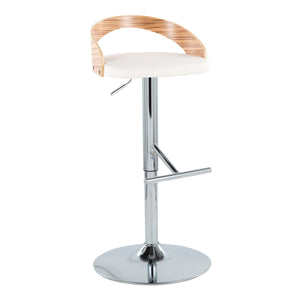 English Elm Grotto Mid-Century Adjustable Swivel Barstool Set of 2 — White Faux Leather, Chrome Base, T-Footrest, Adjustable Height B202S00929