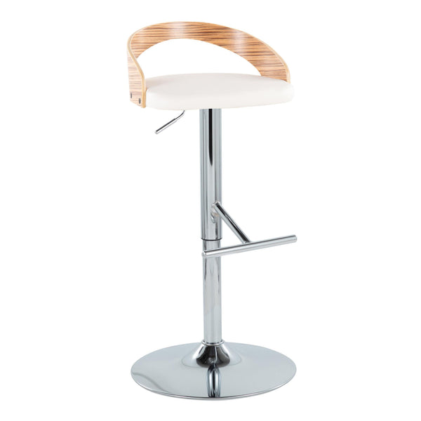 English Elm Grotto Mid-Century Adjustable Swivel Barstool Set of 2 — White Faux Leather, Chrome Base, T-Footrest, Adjustable Height B202S00929