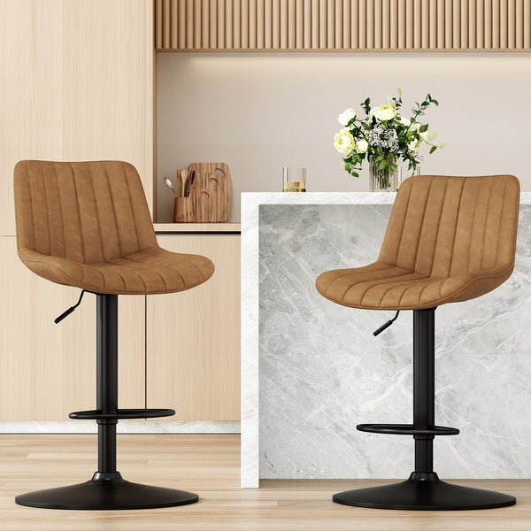 English Elm Bar Stools Set Of 2 - Stylish Swivel Adjustable Height Chairs In Brown Pu Leather For Kitchen & Bar T3623P363863