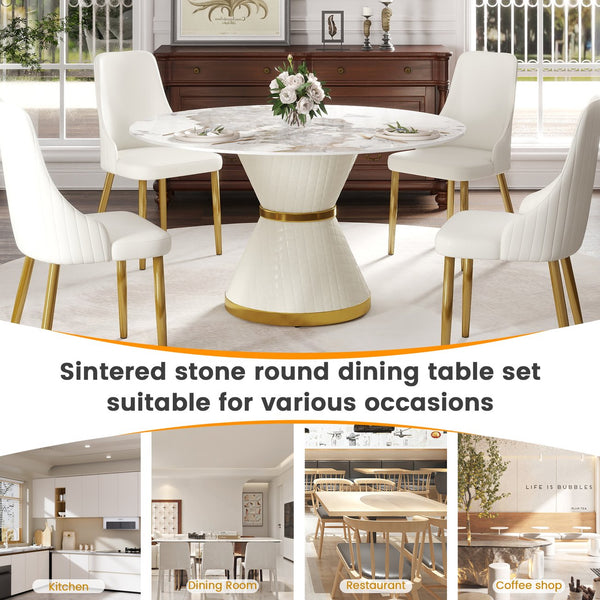 English Elm 53.15"Modern 53.15" Modern Round Dining Table With Sintered Stone Top, Iron Base, Seats 6 - Stylish & Durable W1535S00613