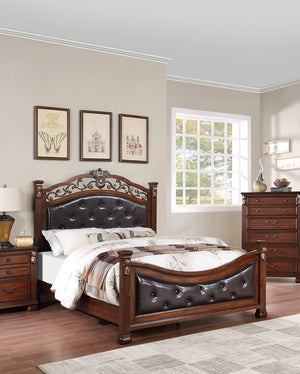 English Elm Formal Eastern King Bed With Tufted Faux Leather Headboard In Dark Cherry – Timeless Elegance & Durability B011S00961