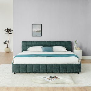 English Elm King Upholstered Bed Frame with Plush Chenille Headboard, Modern Storage Drawers & Solid Assembly-Friendly Design Blue+Green W487P235313
