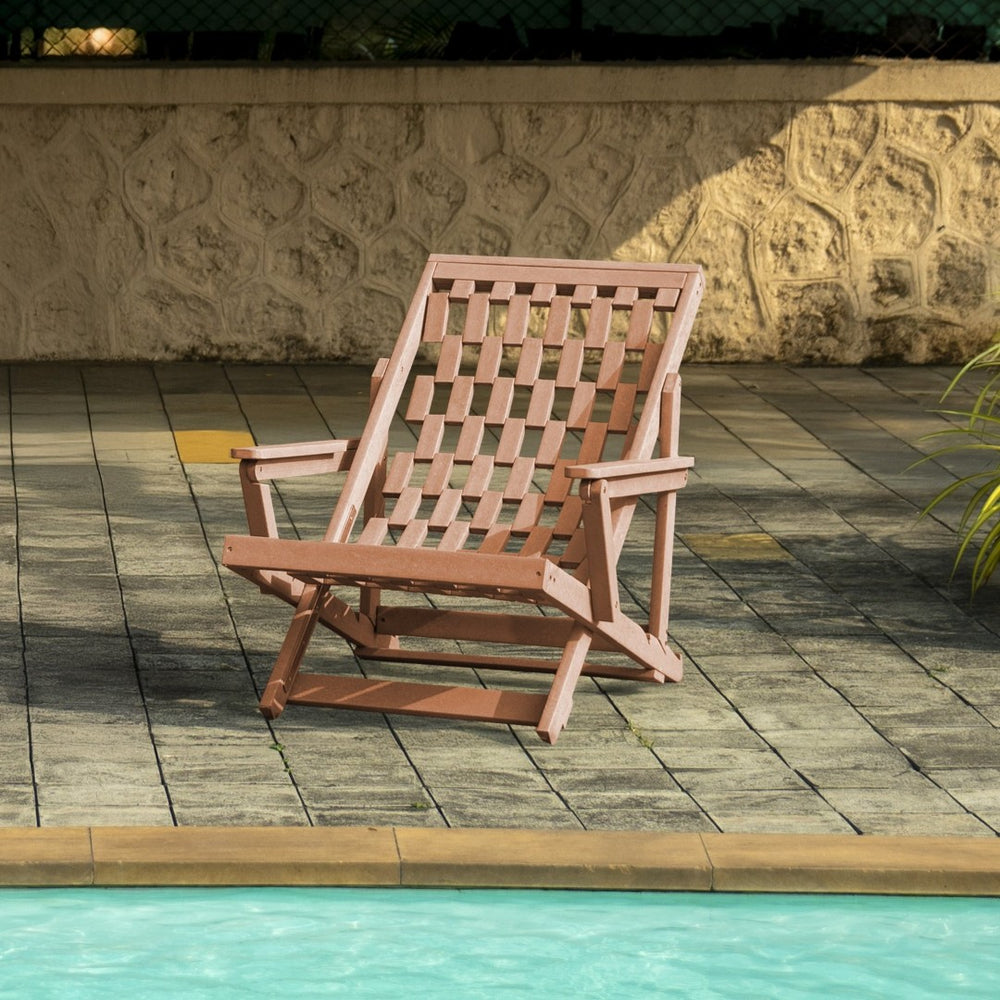 English Elm Pinecrest Outdoor Folding Lounge Chair Recycled Hdpe Reclining Patio Seat with Cushion Teak B2745P409694