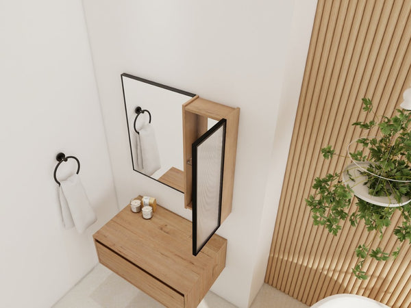 English Elm 10'' Floating Bathroom Mirror Cabinet Plywood Body Acrylic Door Adjustable Shelf W999P470297
