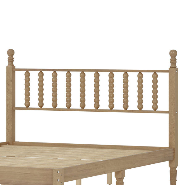 English Elm Queen Wood Platform Bed with Gourd-Shaped Headboard, Retro-Inspired Solid Frame, Slat Support, Sturdy Elegance Natural 64.8 L x 17.5 W x 9.5 H N733P206242M