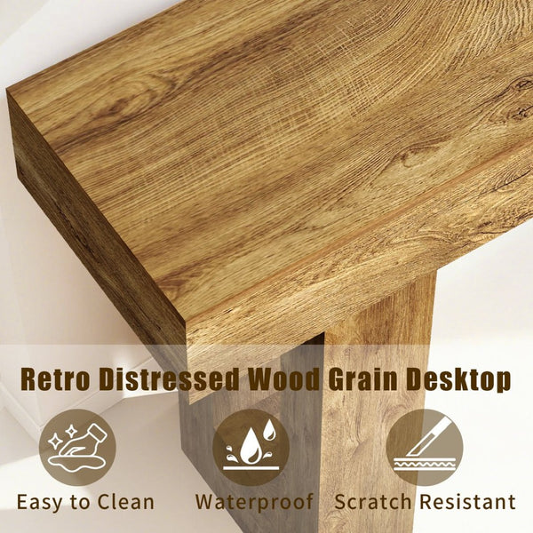 English Elm 63'' Farmhouse Console Table Rustic Wood Grain Sofa for Entryway or Hallway W3204P401255