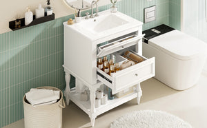 English Elm 24'' Retro Bathroom Vanity Mdf Cabinet with Ceramic Sink Open Shelf and 2 Drawers White N710P405414K