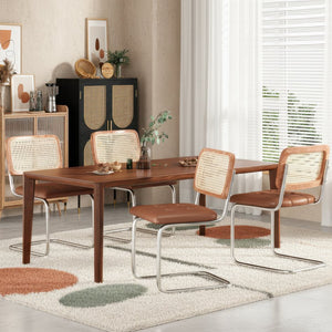 English Elm Kitchen Mid-Century Dining Chairs Set of 2 with Rattan Backrest, Cantilever Aluminum Legs, 300lb Capacity Brown PU T3623P408464