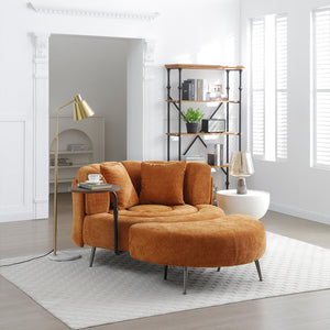 English Elm Oversize Extra Large Barrel Chair with Ottoman — Spacious Chenille Round Living Room Seat, 53.5" Orange W1117P257251