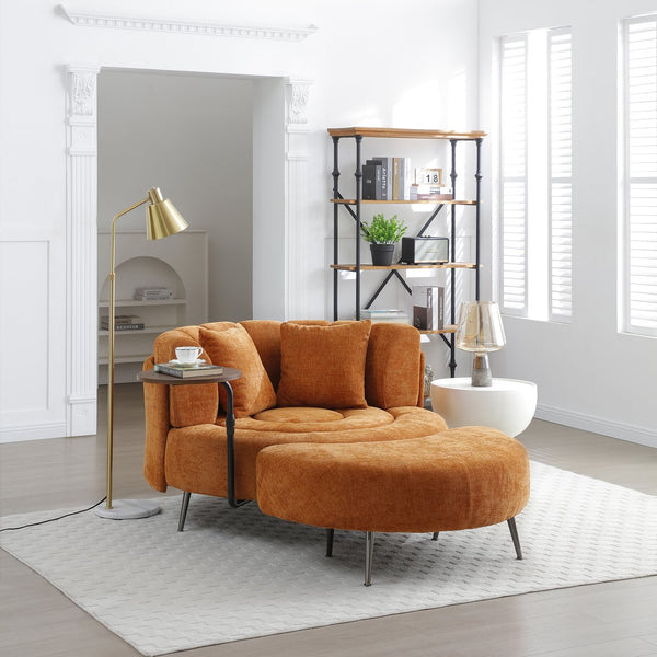 English Elm Oversize Extra Large Barrel Chair with Ottoman — Spacious Chenille Round Living Room Seat, 53.5" Orange W1117P257251