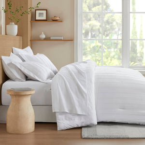 English Elm 7-piece King Striped Woven Comforter Set Neutral Tones Wrinkle Resistant Bedding B035P463213