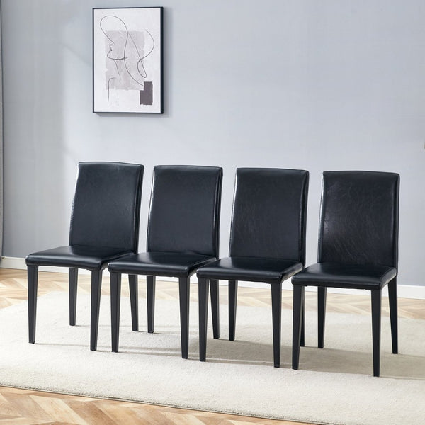 English Elm Four Black Pu Leather Dining Chairs with Steel Legs for Modern Industrial Kitchens W1151P372918
