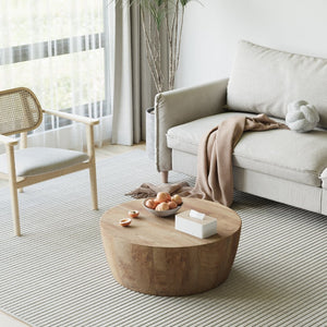 English Elm 31.5" Round Drum Coffee Table Mdf Wood Grain Modern Industrial Living Room Accent W3732P495748