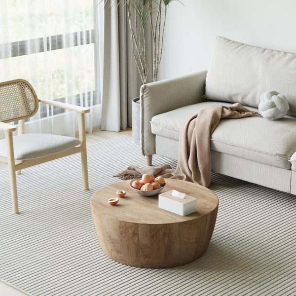 English Elm 31.5" Round Drum Coffee Table Mdf Wood Grain Modern Industrial Living Room Accent W3732P495748