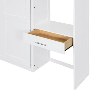 English Elm Queen Murphy Bed with Integrated Desk Cabinet Shelves Space Saving Studio Solution White N708S00021K-1