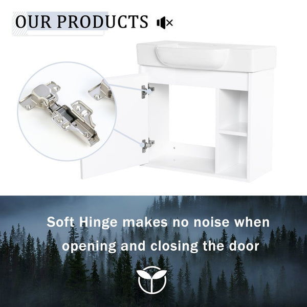 English Elm 24'' Floating Wall Mounted Bathroom Vanity with Ceramic Sink and Soft Close Cabinet Glossy White W999P426636