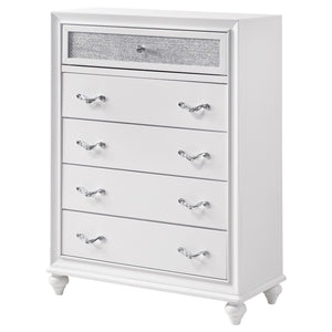 English Elm Randall Glamorous 5-Drawer Chest - Chic White Storage Solution With Crystal Hardware Accents B062P374129-GIGA