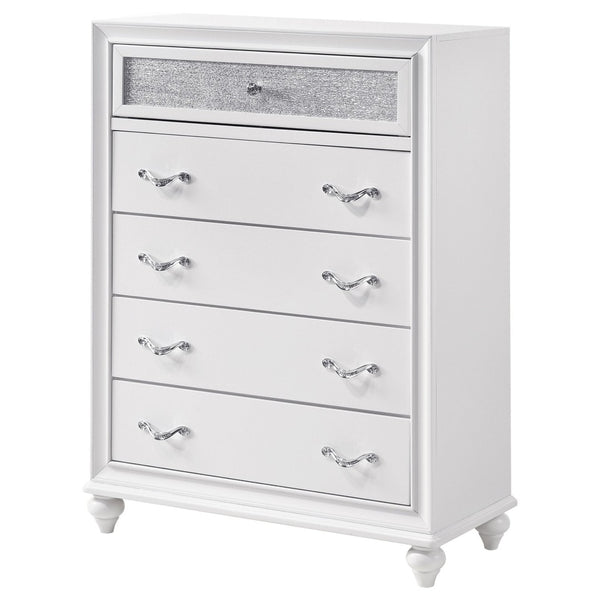 English Elm Randall Glamorous 5-Drawer Chest - Chic White Storage Solution With Crystal Hardware Accents B062P374129-GIGA