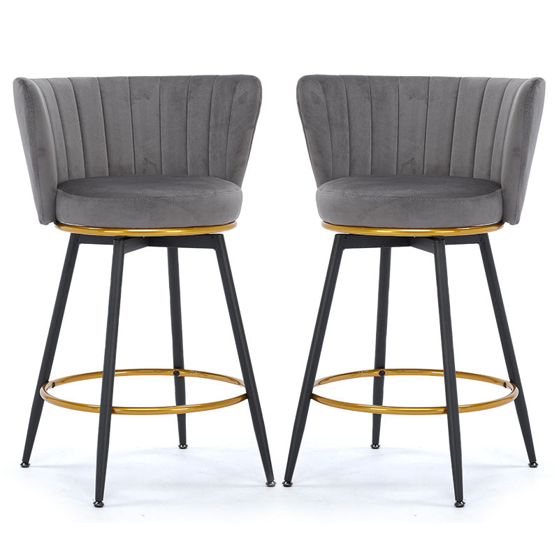 English Elm Counter Mid-Century Swivel Bar Stools Set of 2 — Upholstered Velvet Seats, 360° Comfort, Metal Base Gray W2725P237551