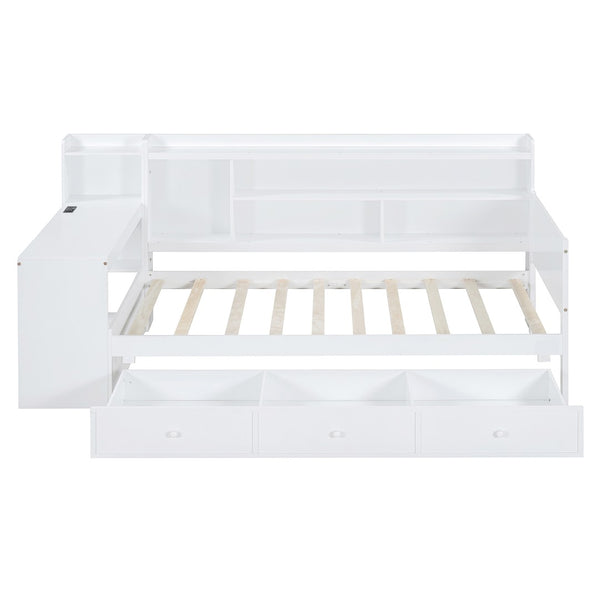 English Elm Twin Size Daybed With Integrated Desk, Usb Ports & 3 Large Drawers For Smart Storage & Style N820S00017K-GIGA