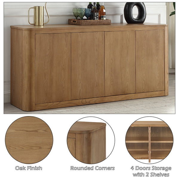 English Elm Zoey Oak Server Cabinet with 4 Doors & 2 Shelves, Contemporary MDF Oak Veneer Storage, 100lb Limit B2726P402574
