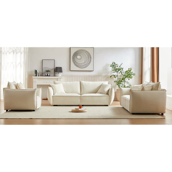 English Elm 3-Seater Combo Sofa Set - Modern Linen Fabric With 5 Pillows, Sturdy Frame, Perfect For Living Rooms W1193S00114