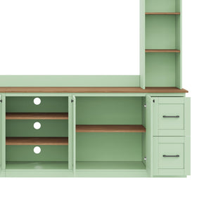 English Elm Unique Low Profile Media Console with Led Lighting Glass Shelves Fits Tvs to 105 Mint Green N721S000077M