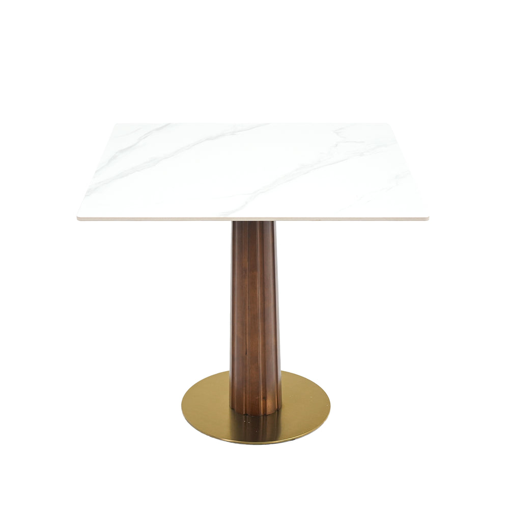 English Elm Modern Square Dining Table - 33.5" Sintered Stone With Stylish Wooden Legs & Gold Base, 2-Person Space-Saver W1535S00601
