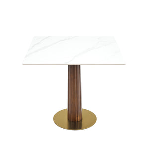 English Elm Modern Square Dining Table - 33.5" Sintered Stone With Stylish Wooden Legs & Gold Base, 2-Person Space-Saver W1535S00601