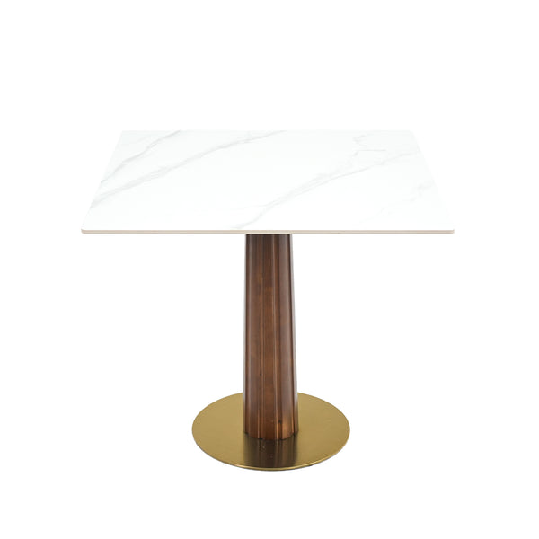 English Elm Modern Square Dining Table - 33.5" Sintered Stone With Stylish Wooden Legs & Gold Base, 2-Person Space-Saver W1535S00601