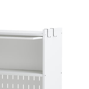 English Elm Kitchen Pantry Cabinet White Glass Doors Adjustable Shelves Side Hooks Rope Holes Slim 45"L Storage for Kitchen Living Dining Room Elegance T2398P272122