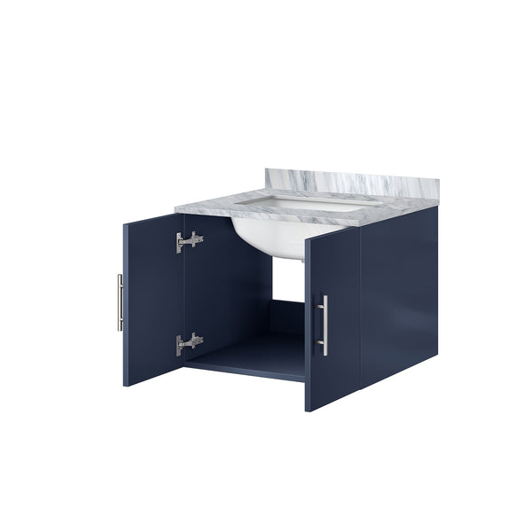 English Elm Navy Bathroom Vanity 24" W X 22" D With Elegant Carrara Marble Top For Small Spaces & Storage B2731P258560