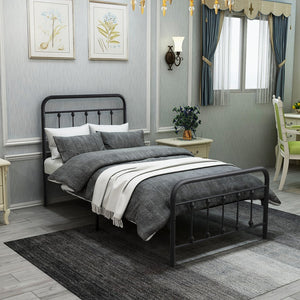 English Elm Metal Victorian Platform Bed Frame Twin Black with Decorative Headboard, Footboard & Under-Storage, No Box Spring Needed W84068777